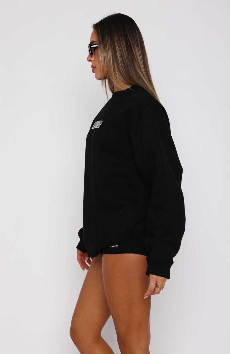 White Fox Run The World Oversized Sweater Black | UNYWKL-124