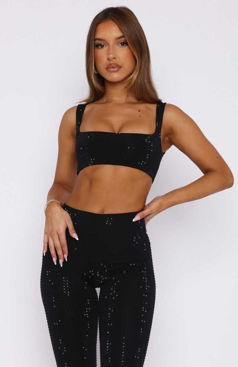 White Fox Running Late Embellished Crop Black | MAWZRD-041