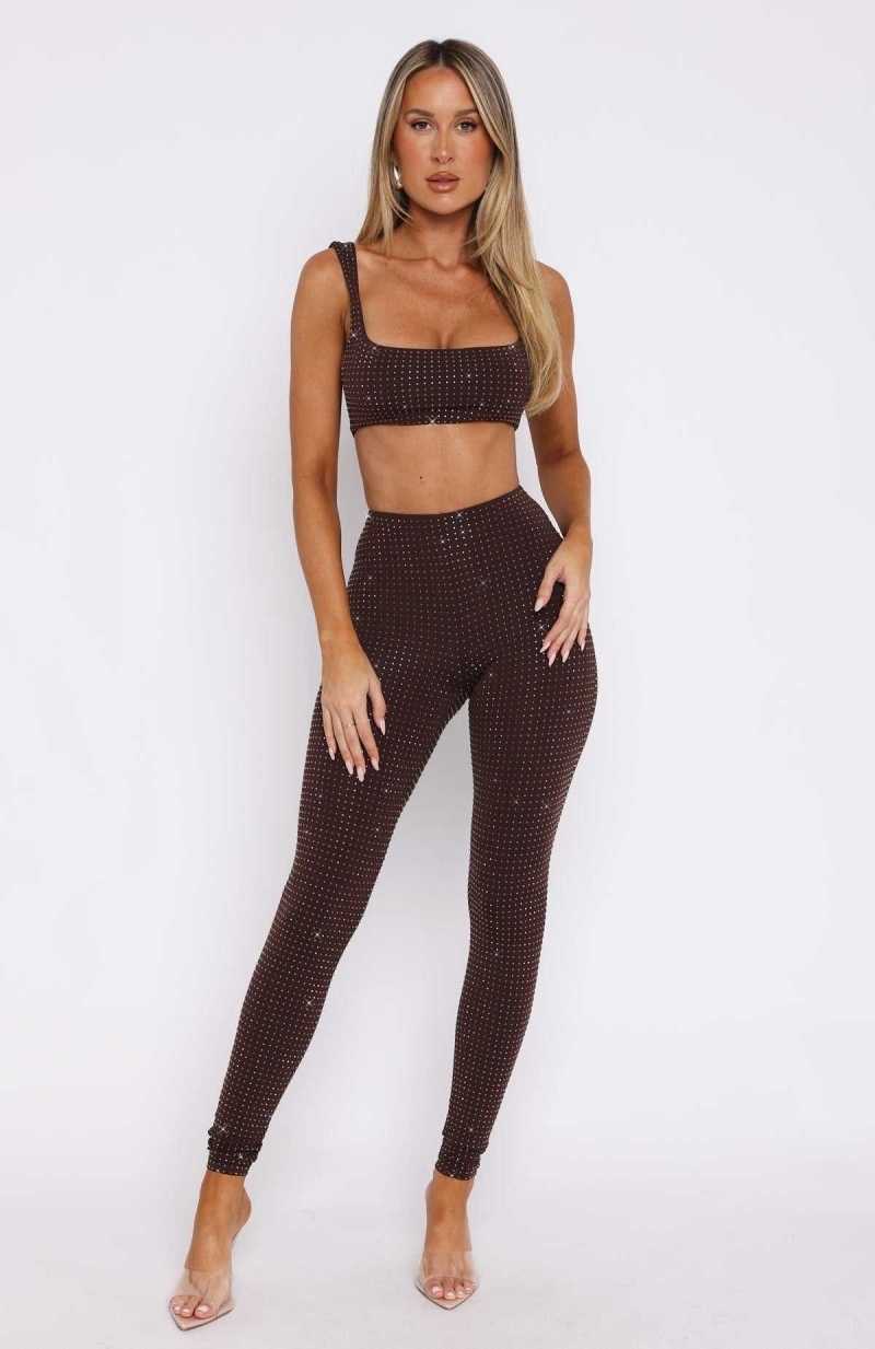 White Fox Running Late Embellished Pants Chocolate | ETSIFL-670