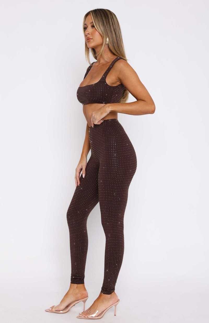 White Fox Running Late Embellished Pants Chocolate | ETSIFL-670