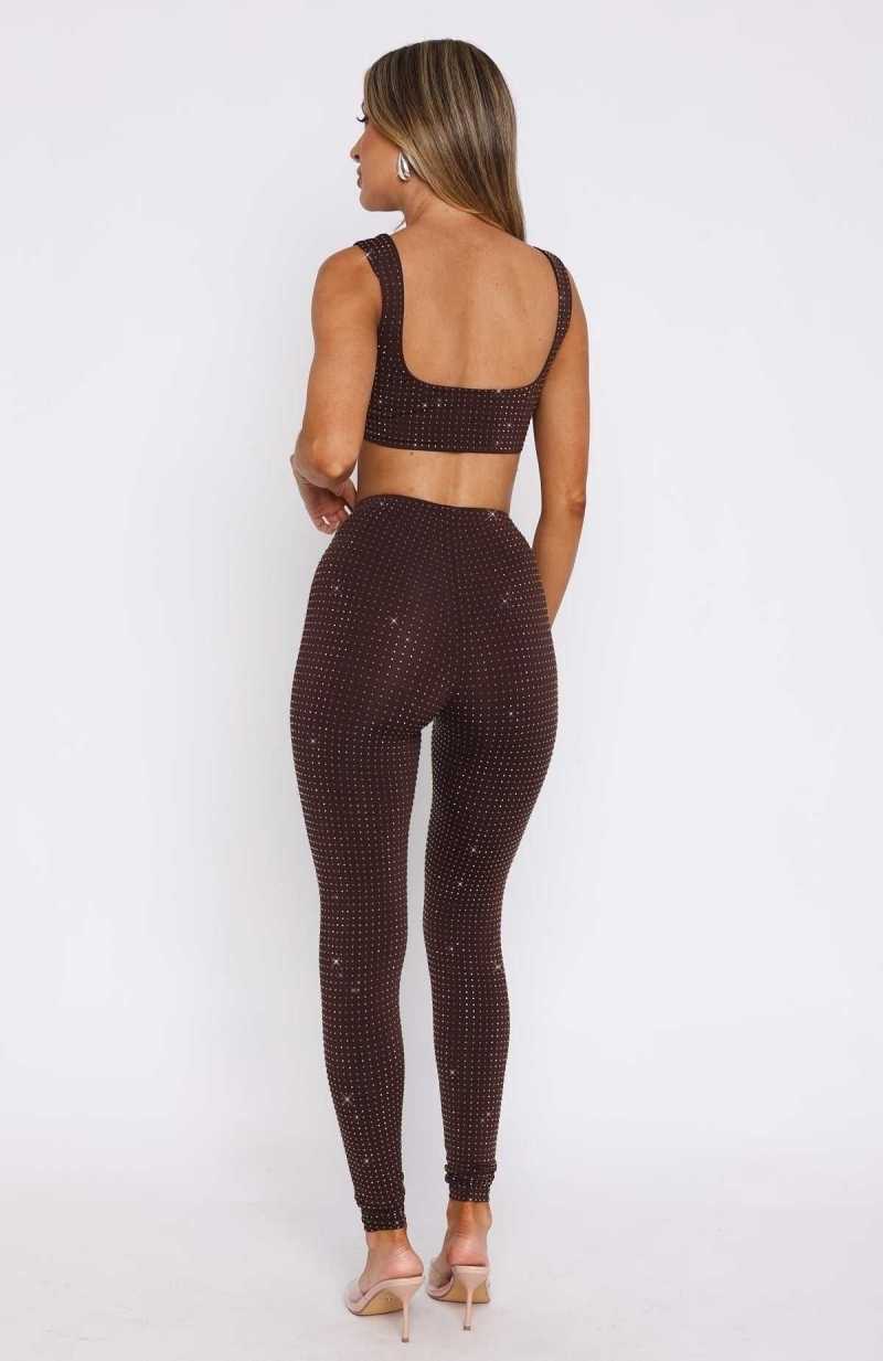 White Fox Running Late Embellished Pants Chocolate | ETSIFL-670