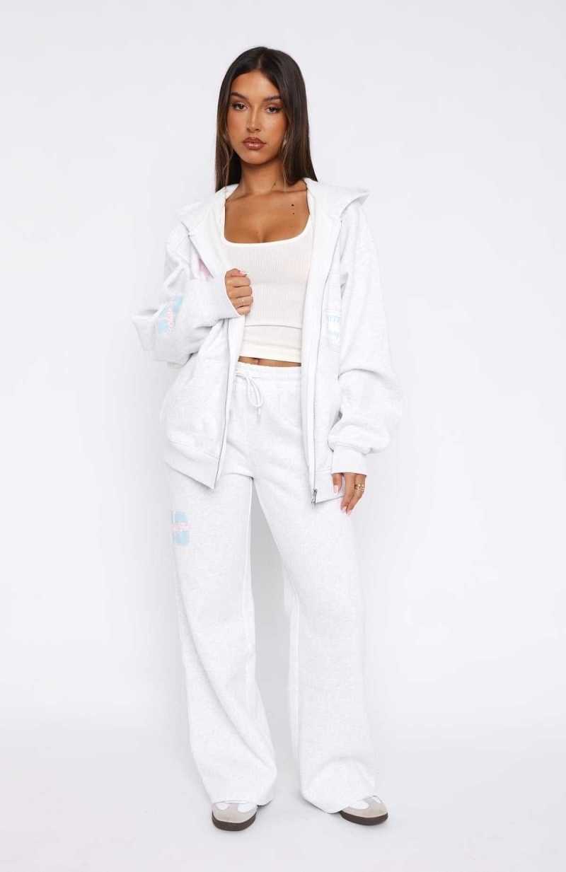White Fox Save My Number Wide Leg Sweatpants Grey Marle | GXJWUY-579
