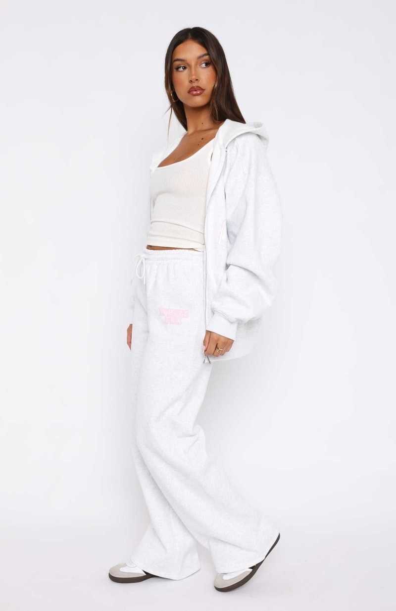 White Fox Save My Number Wide Leg Sweatpants Grey Marle | GXJWUY-579
