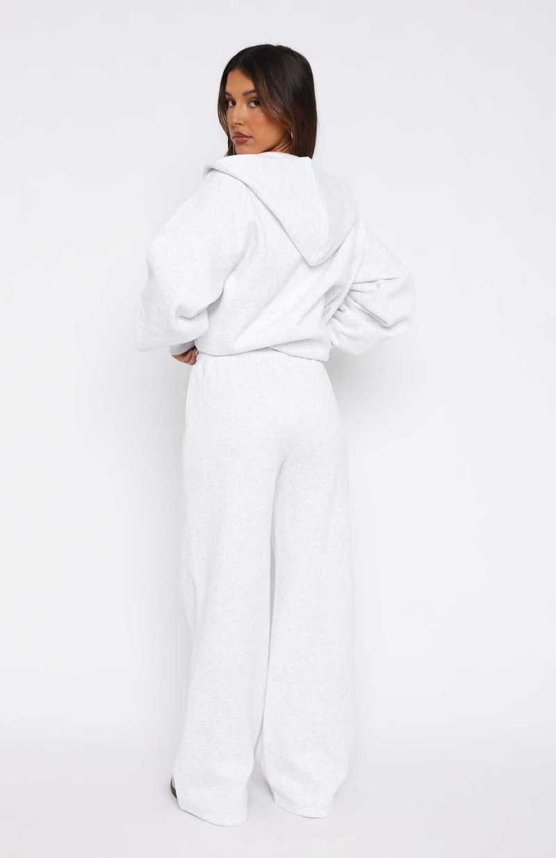 White Fox Save My Number Wide Leg Sweatpants Grey Marle | GXJWUY-579