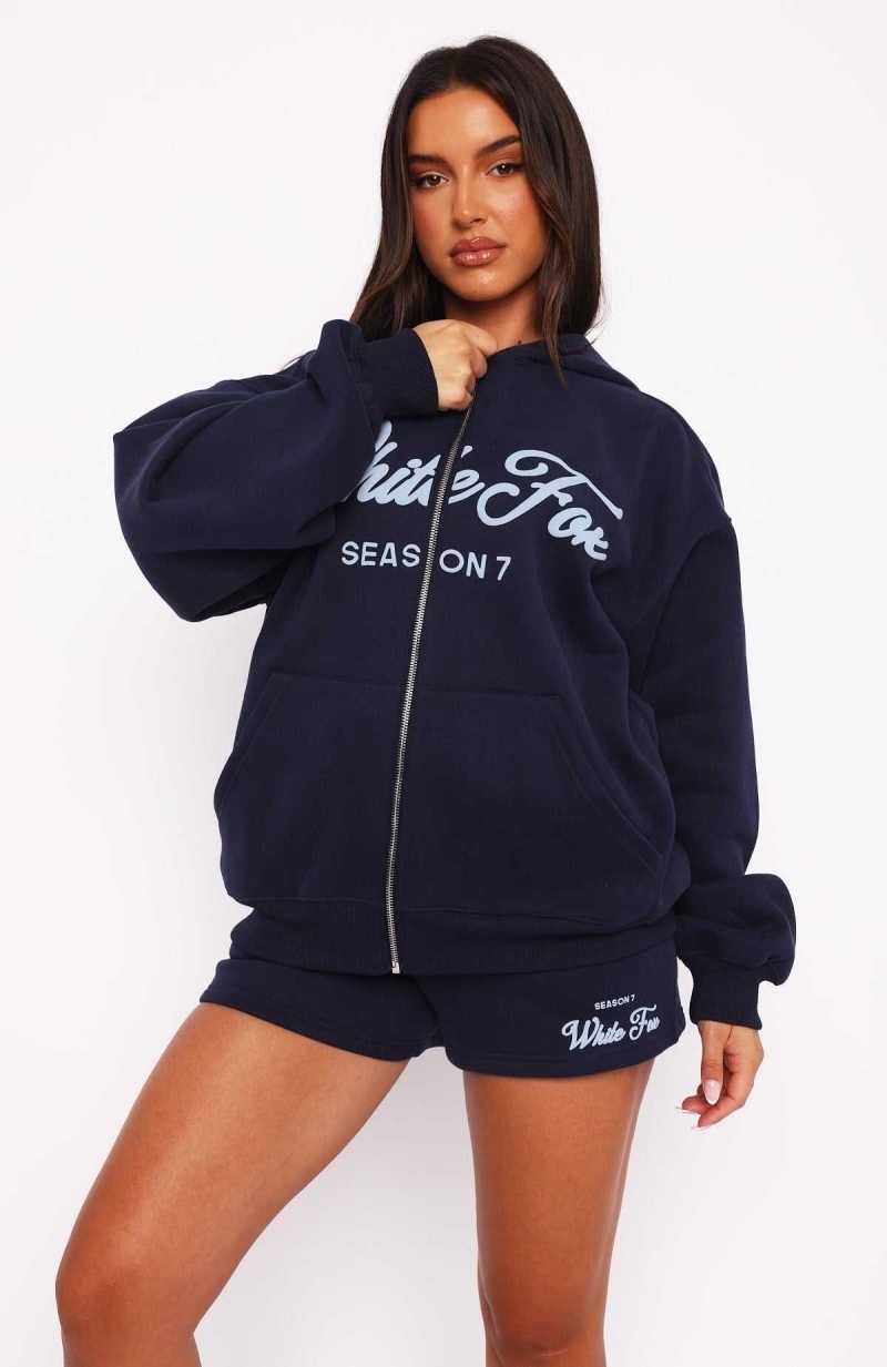 White Fox Season 7 Zip Front Hoodie Deep Sea | RSFQXT-743