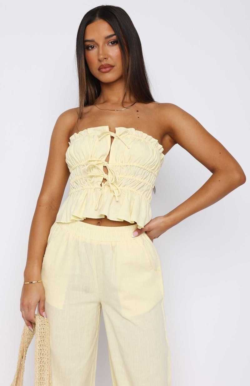 White Fox Secret Society Strapless Top Lemon | OCAFTB-752