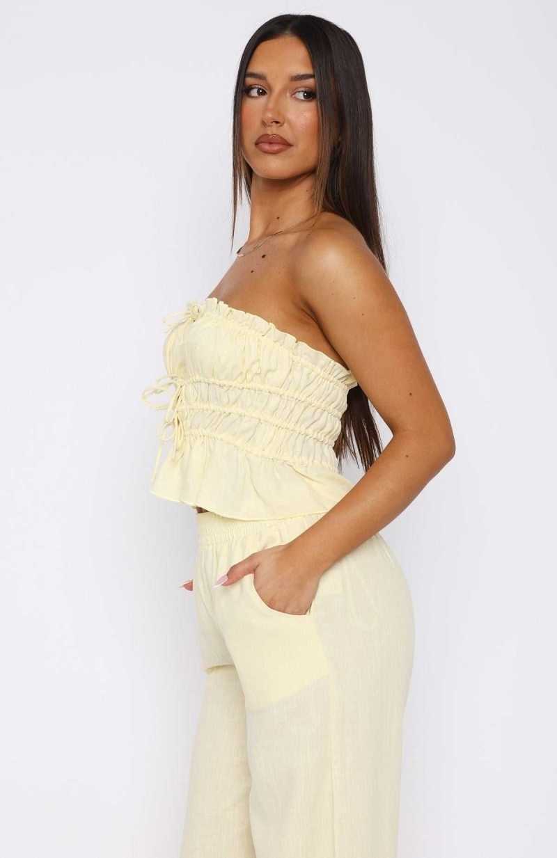 White Fox Secret Society Strapless Top Lemon | OCAFTB-752