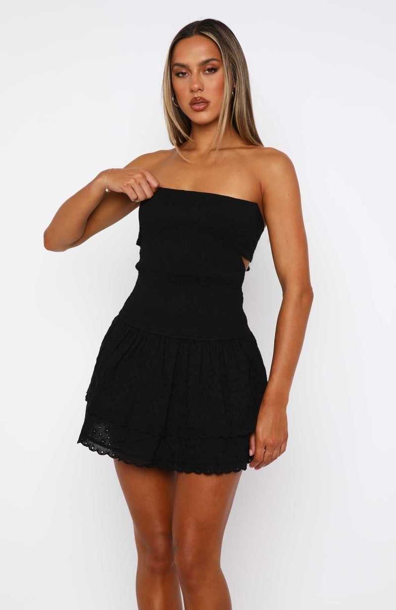 White Fox Seeking You Strapless Mini Dress Black | PGNKUF-865