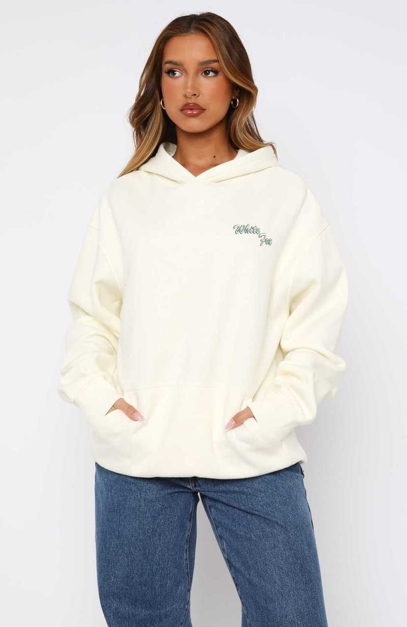 White Fox Self Love Always Oversized Hoodie Cream | NDPASH-645