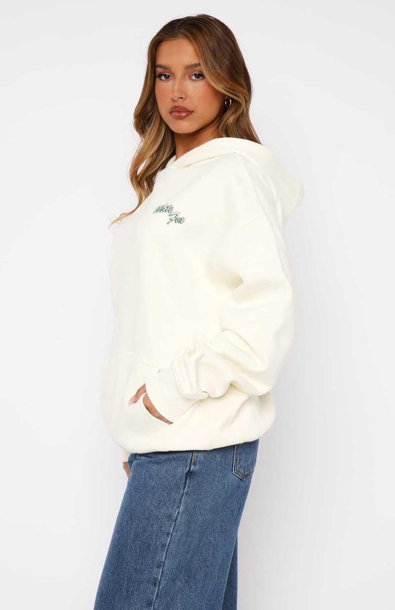 White Fox Self Love Always Oversized Hoodie Cream | NDPASH-645