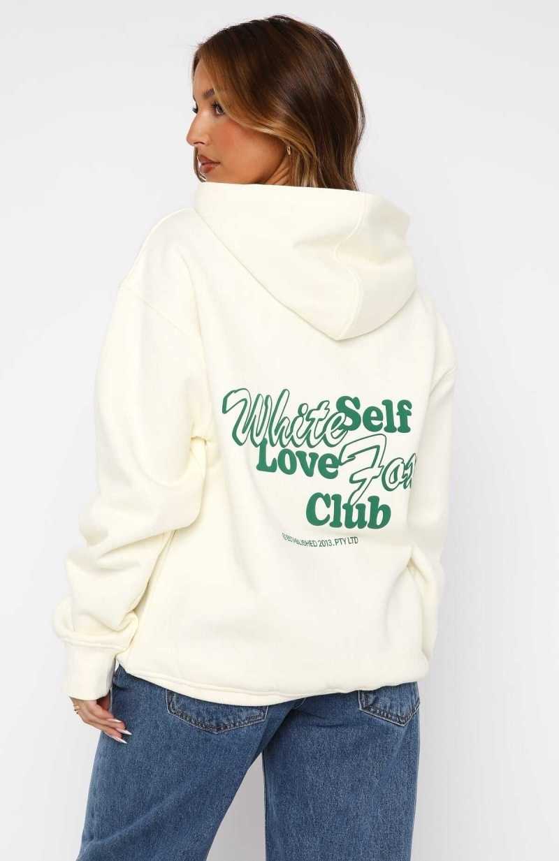White Fox Self Love Always Oversized Hoodie Cream | NDPASH-645