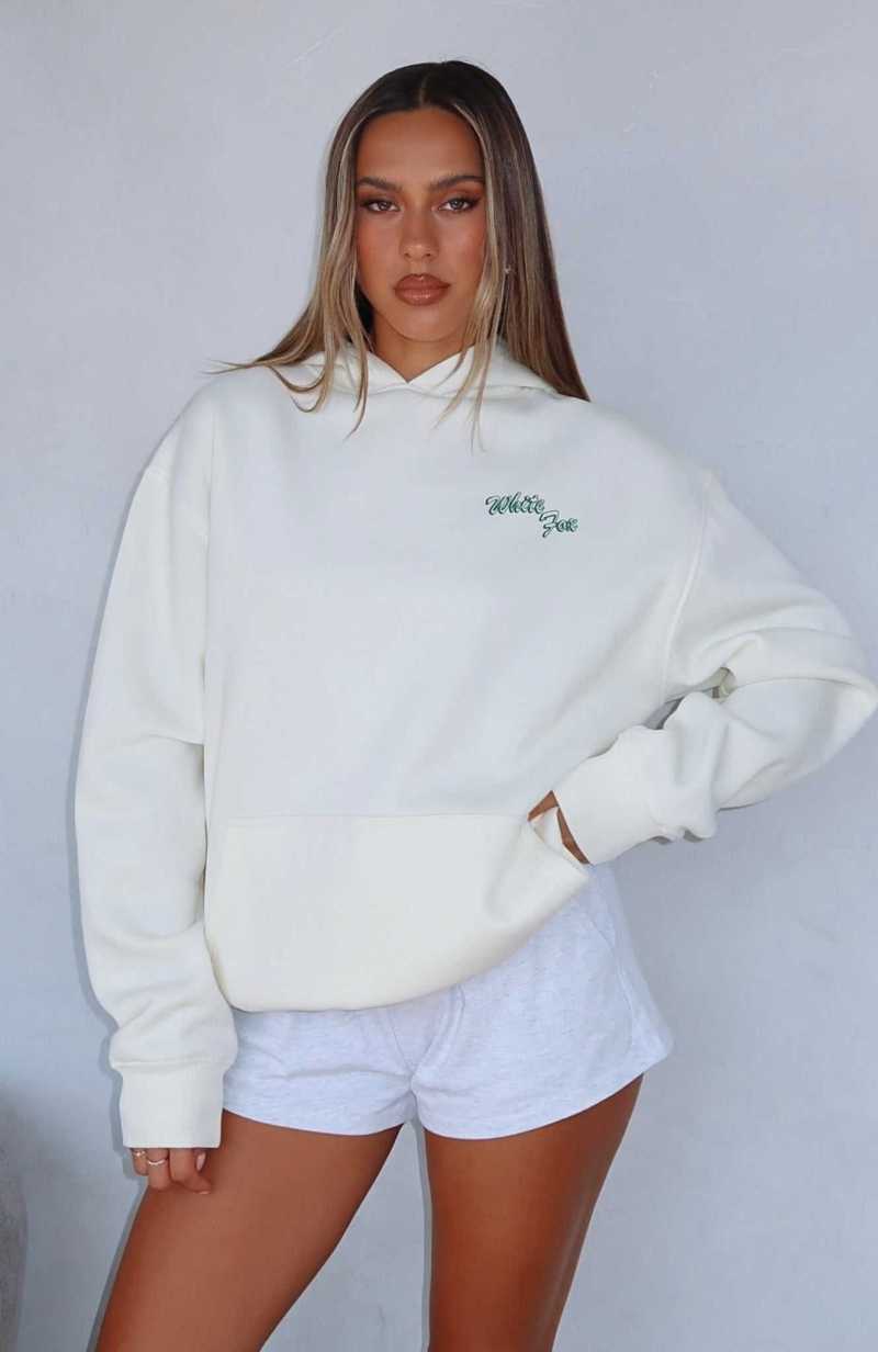 White Fox Self Love Always Oversized Hoodie Cream | NDPASH-645