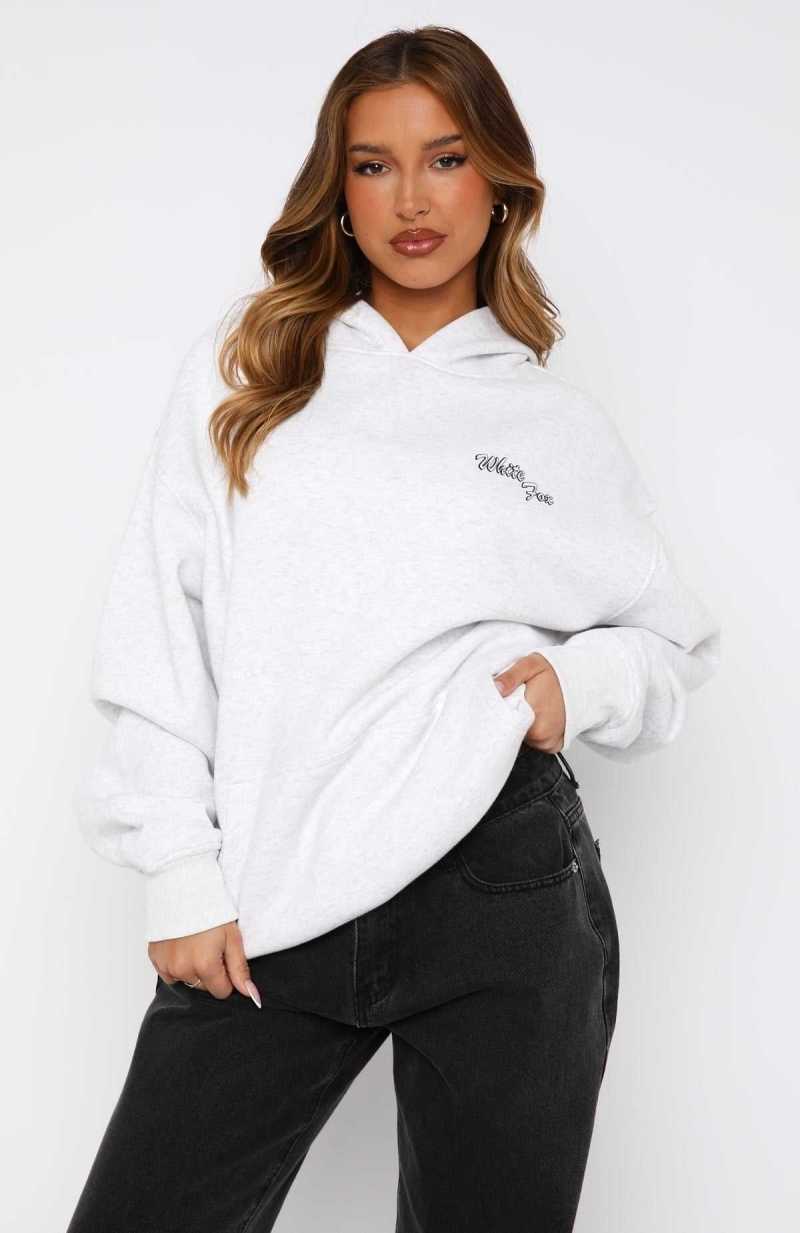 White Fox Self Love Always Oversized Hoodie Grey Marle | ORGTYN-475