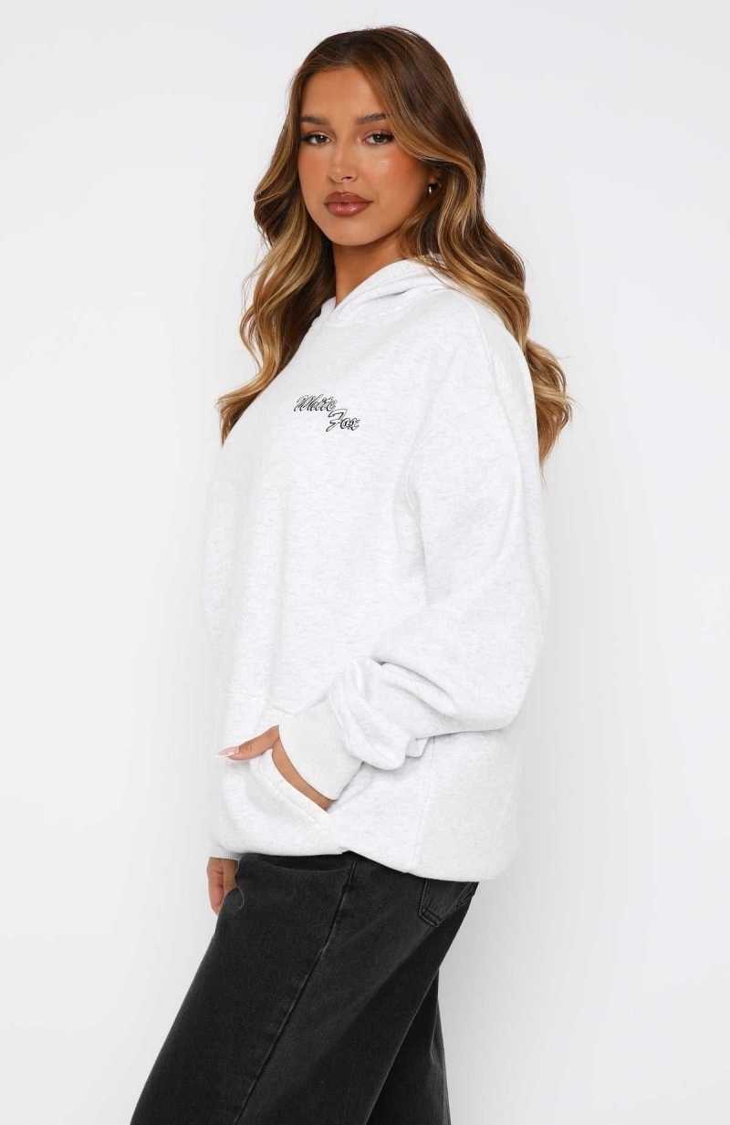 White Fox Self Love Always Oversized Hoodie Grey Marle | ORGTYN-475