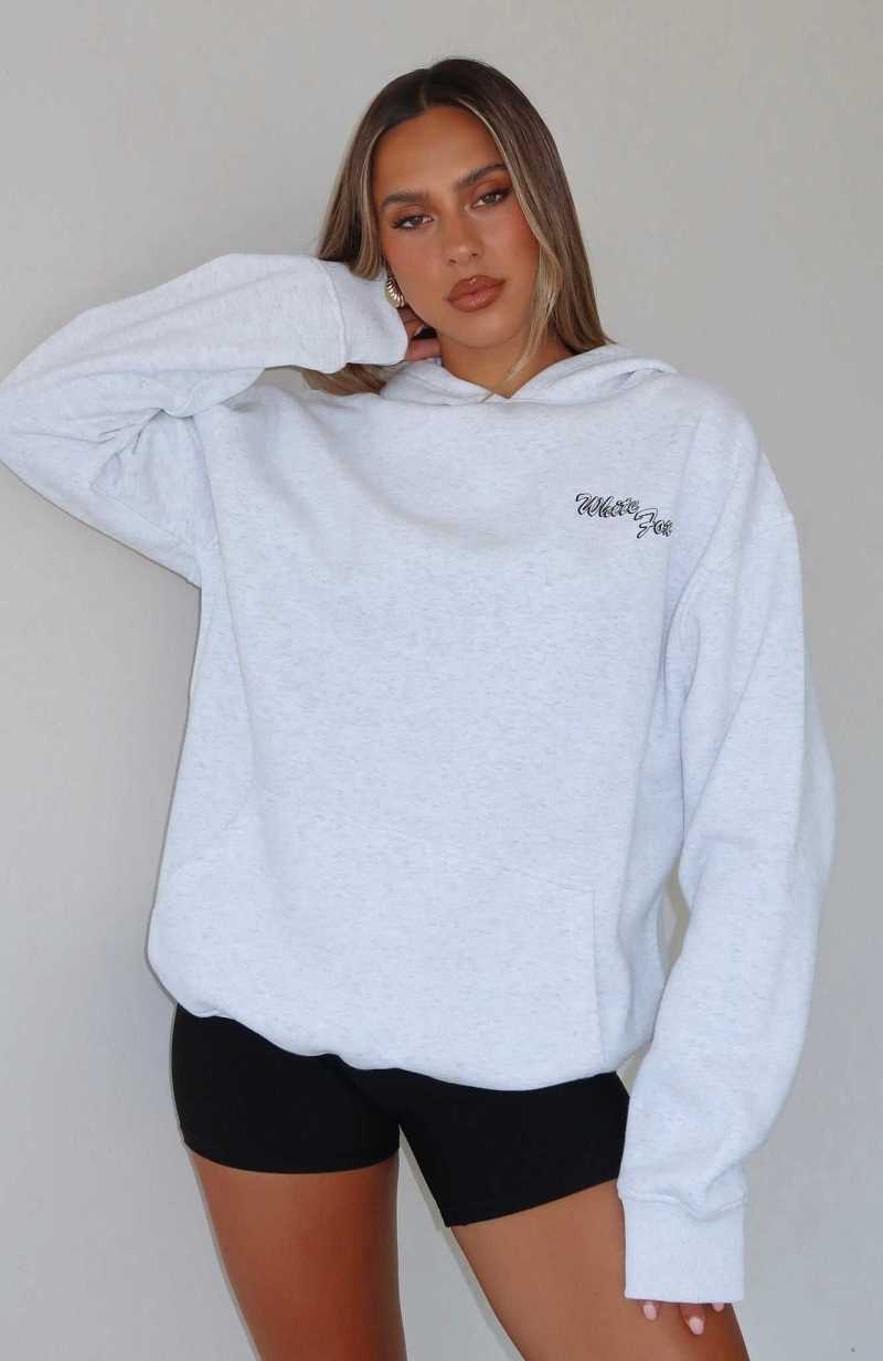 White Fox Self Love Always Oversized Hoodie Grey Marle | ORGTYN-475