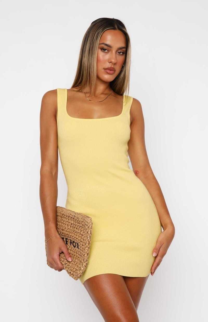 White Fox Send My Best Knit Mini Dress Lemon | FJESPN-950