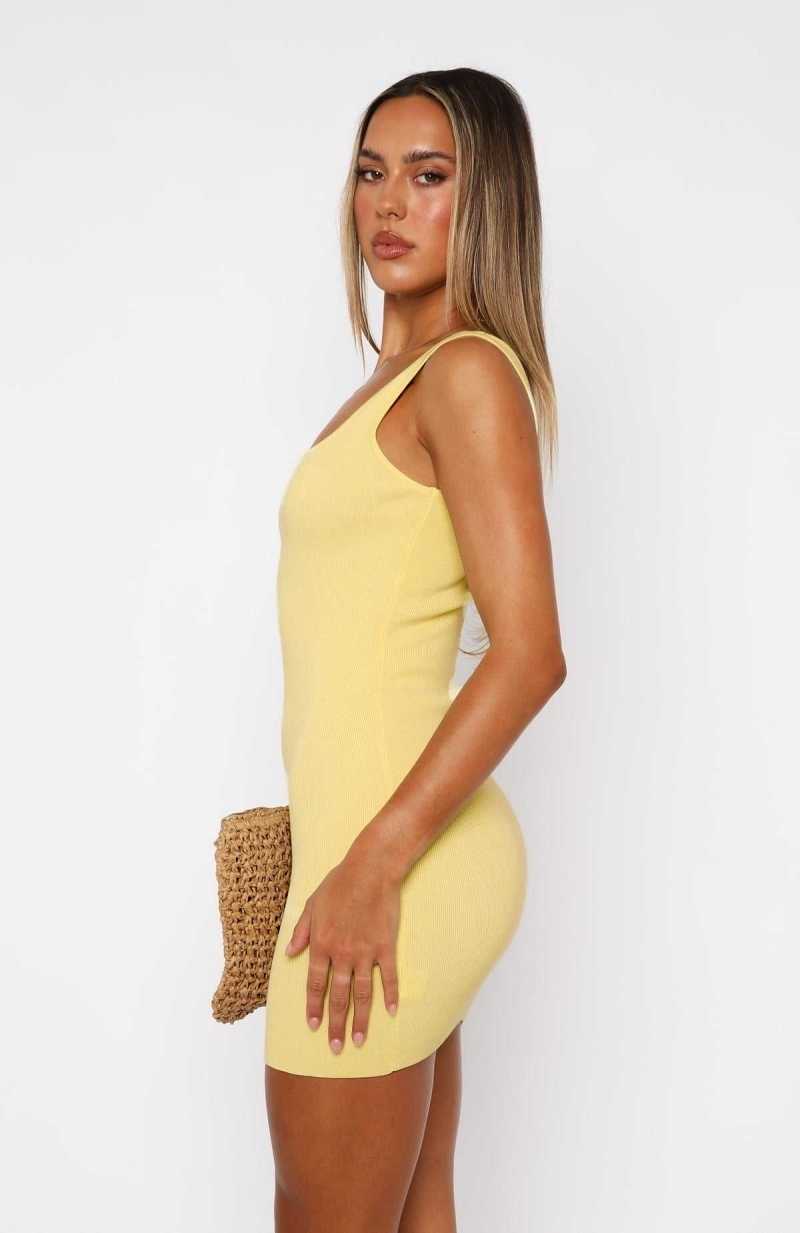 White Fox Send My Best Knit Mini Dress Lemon | FJESPN-950