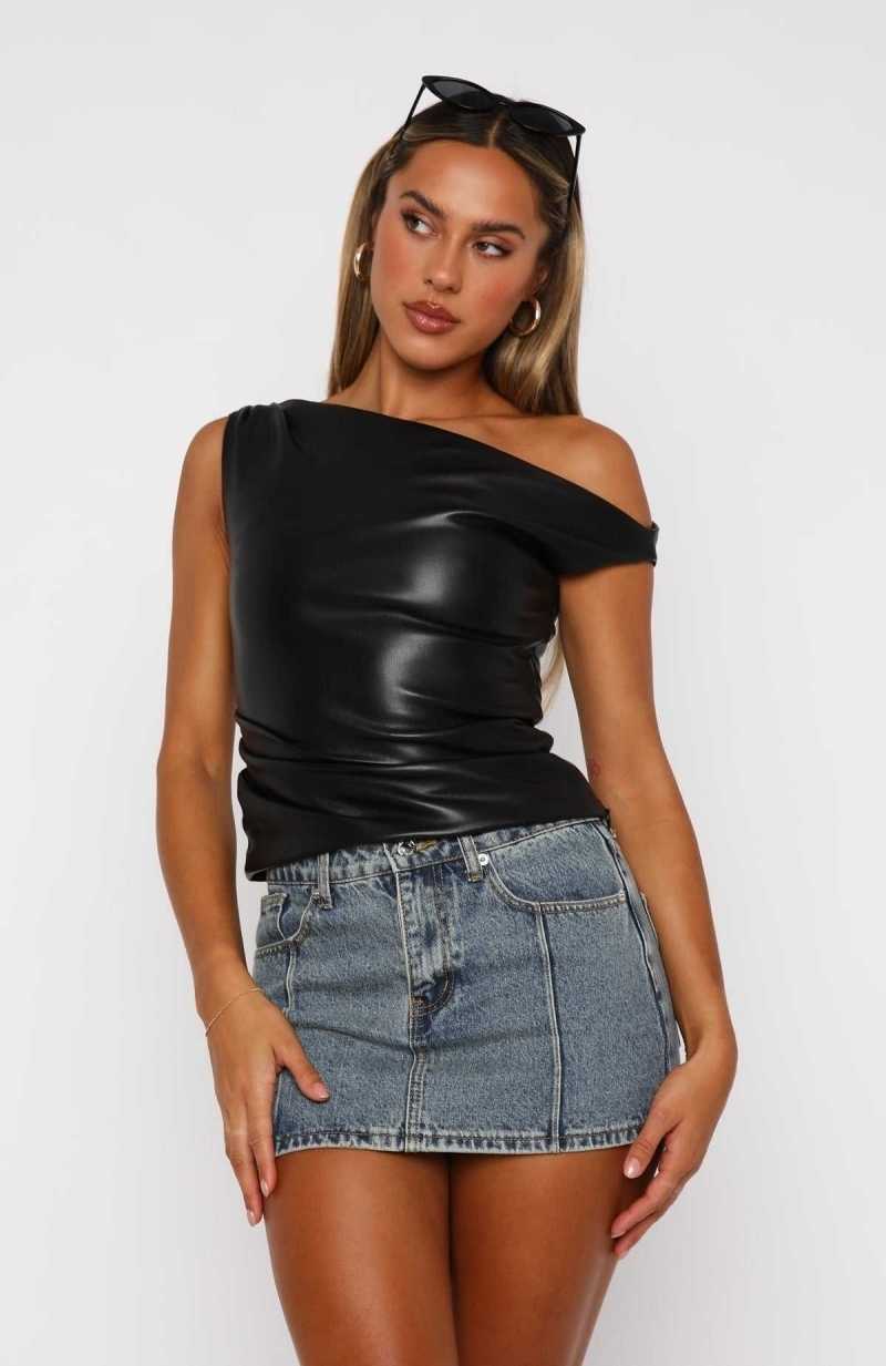 White Fox She's A Force PU Top Black | KRVQSO-054
