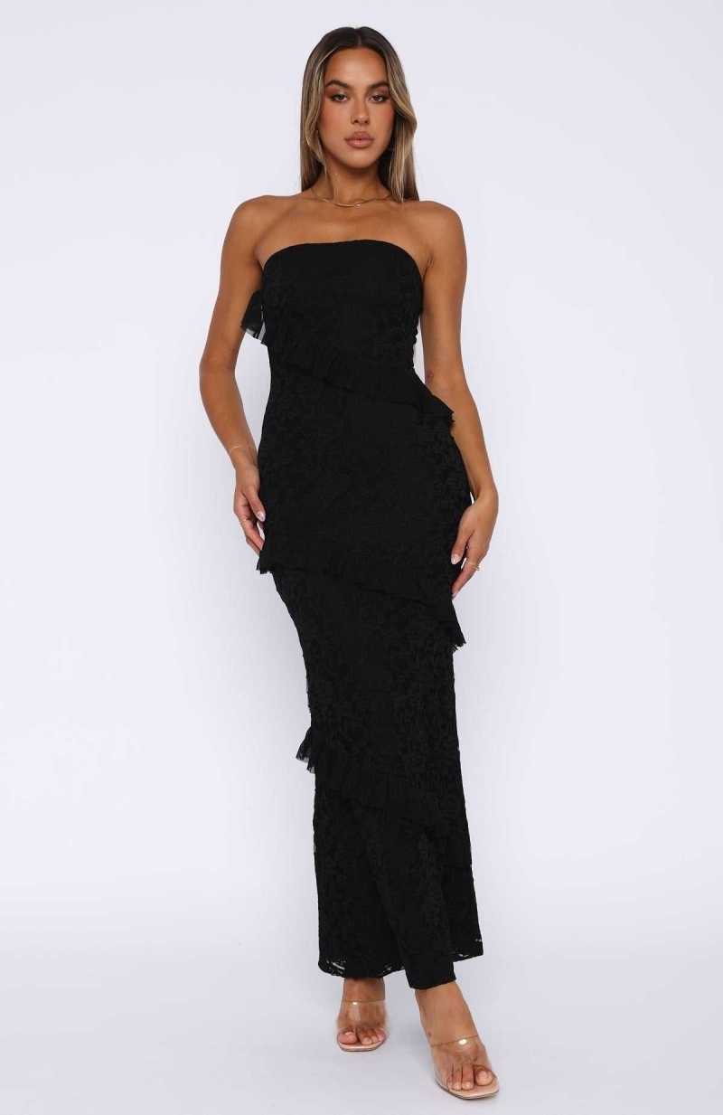 White Fox She's A Masterpiece Lace Maxi Dress Black | FIGLBQ-715