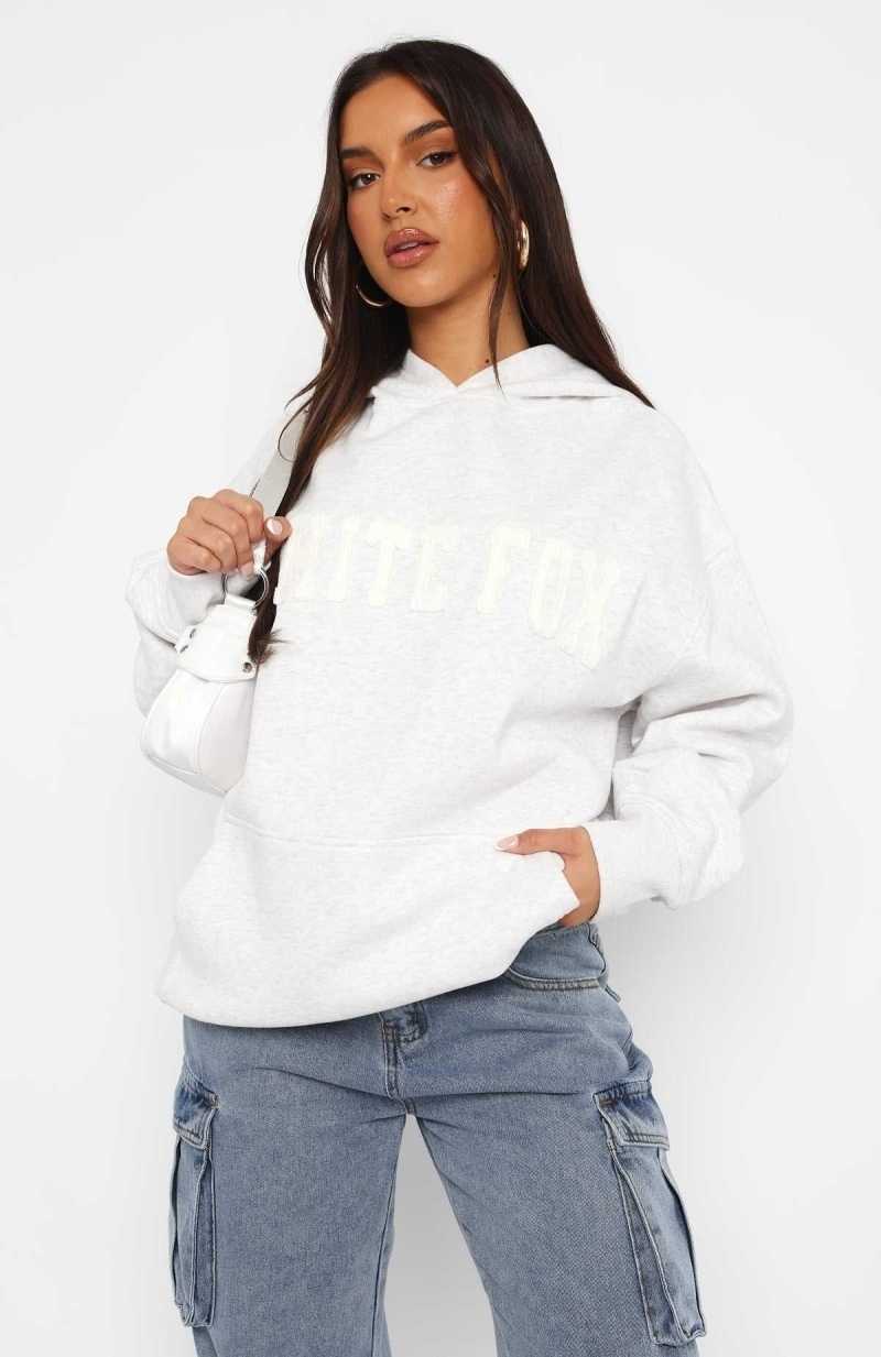 White Fox Shout It Out Oversized Hoodie Grey Marle | BPWMCO-910