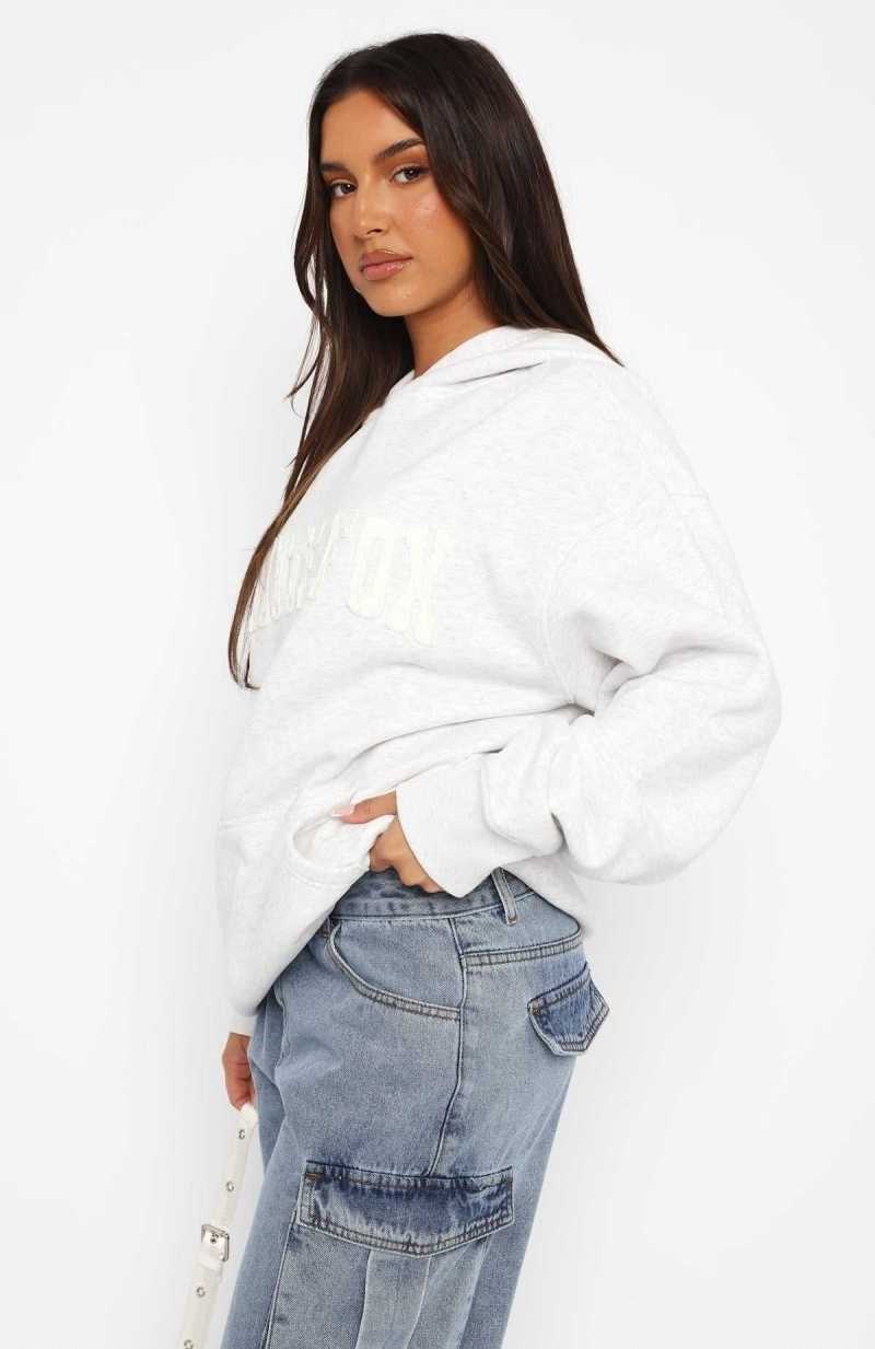 White Fox Shout It Out Oversized Hoodie Grey Marle | BPWMCO-910