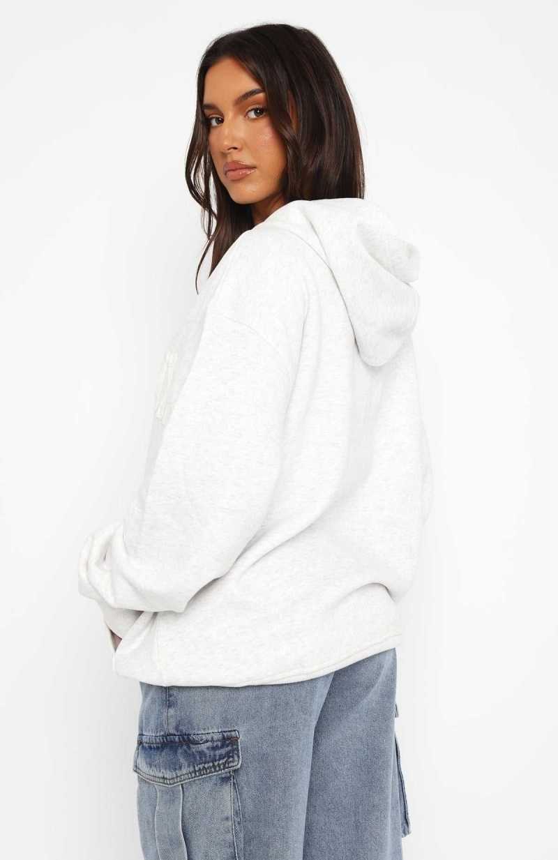 White Fox Shout It Out Oversized Hoodie Grey Marle | BPWMCO-910
