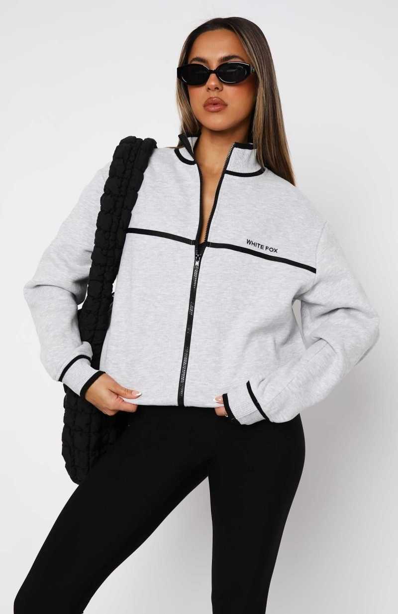 White Fox Sign Me Up Zip Front Sweater Grey Marle | WGIXLO-836
