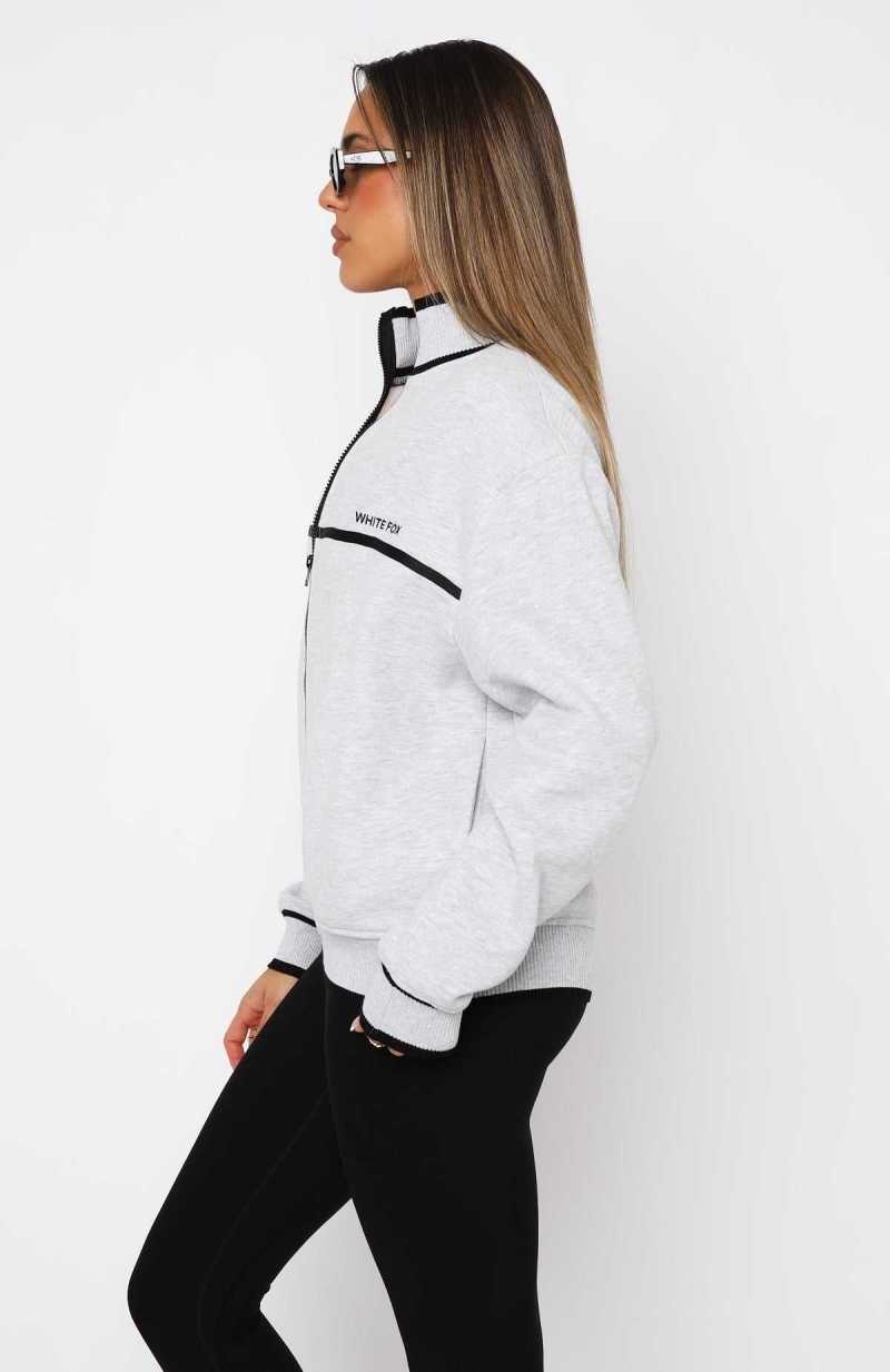 White Fox Sign Me Up Zip Front Sweater Grey Marle | WGIXLO-836