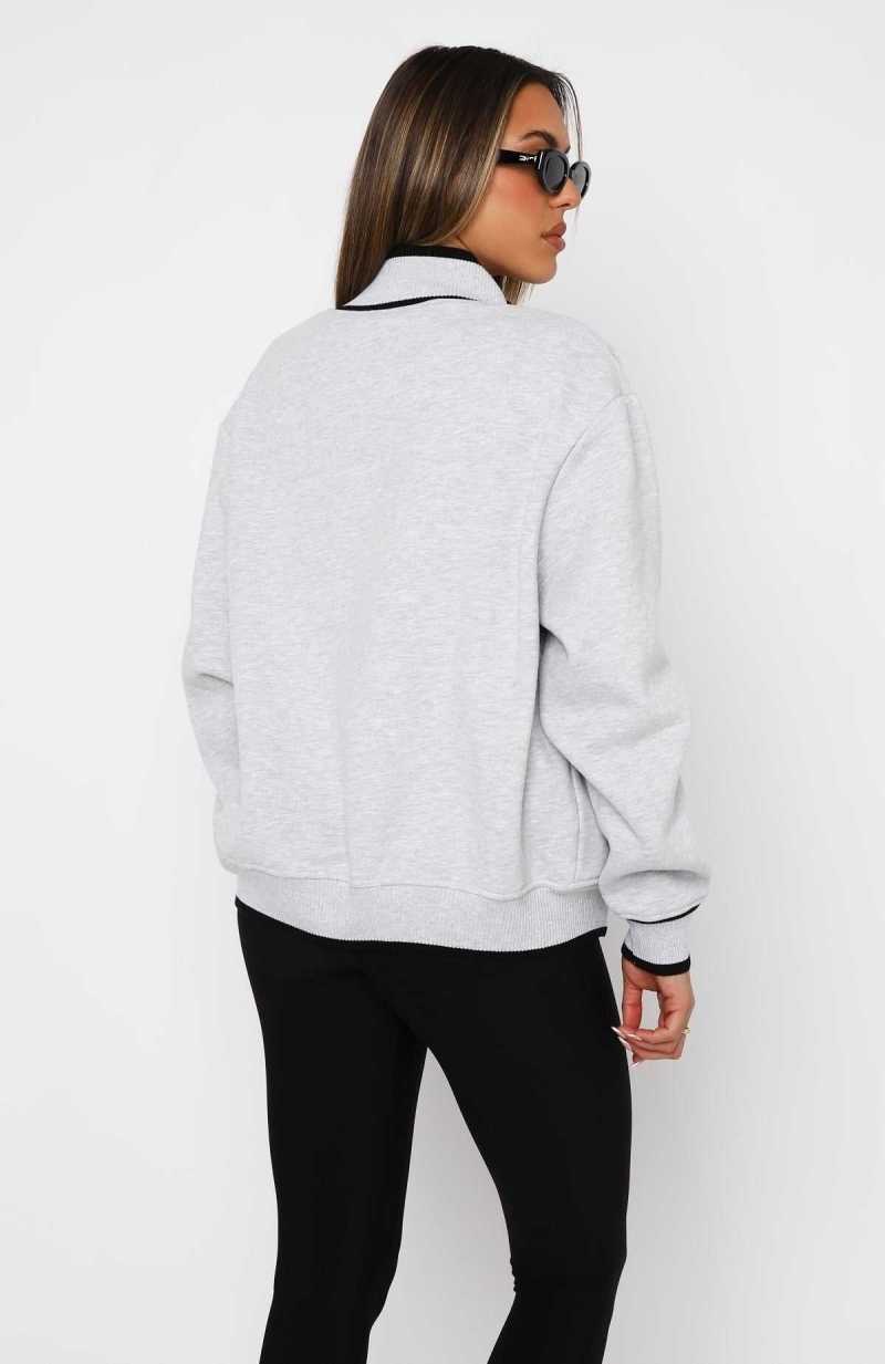White Fox Sign Me Up Zip Front Sweater Grey Marle | WGIXLO-836
