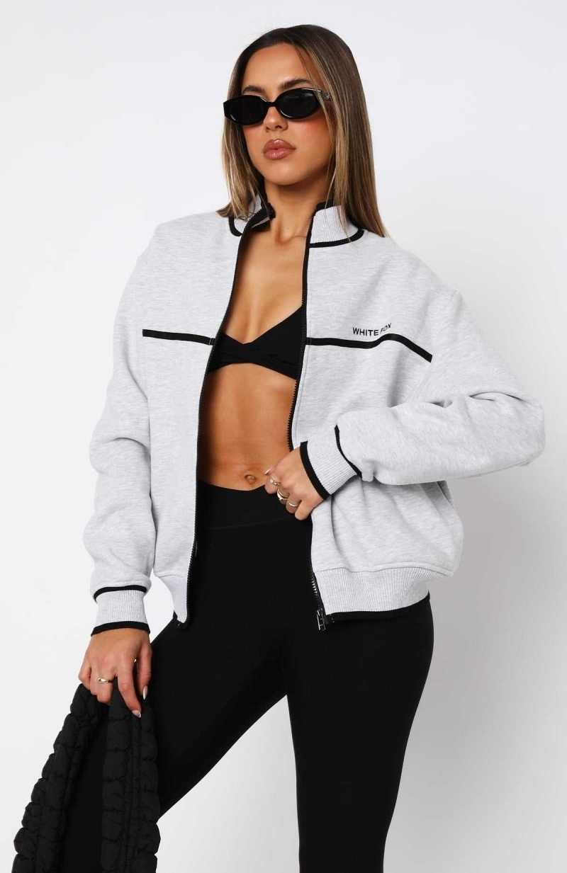 White Fox Sign Me Up Zip Front Sweater Grey Marle | WGIXLO-836