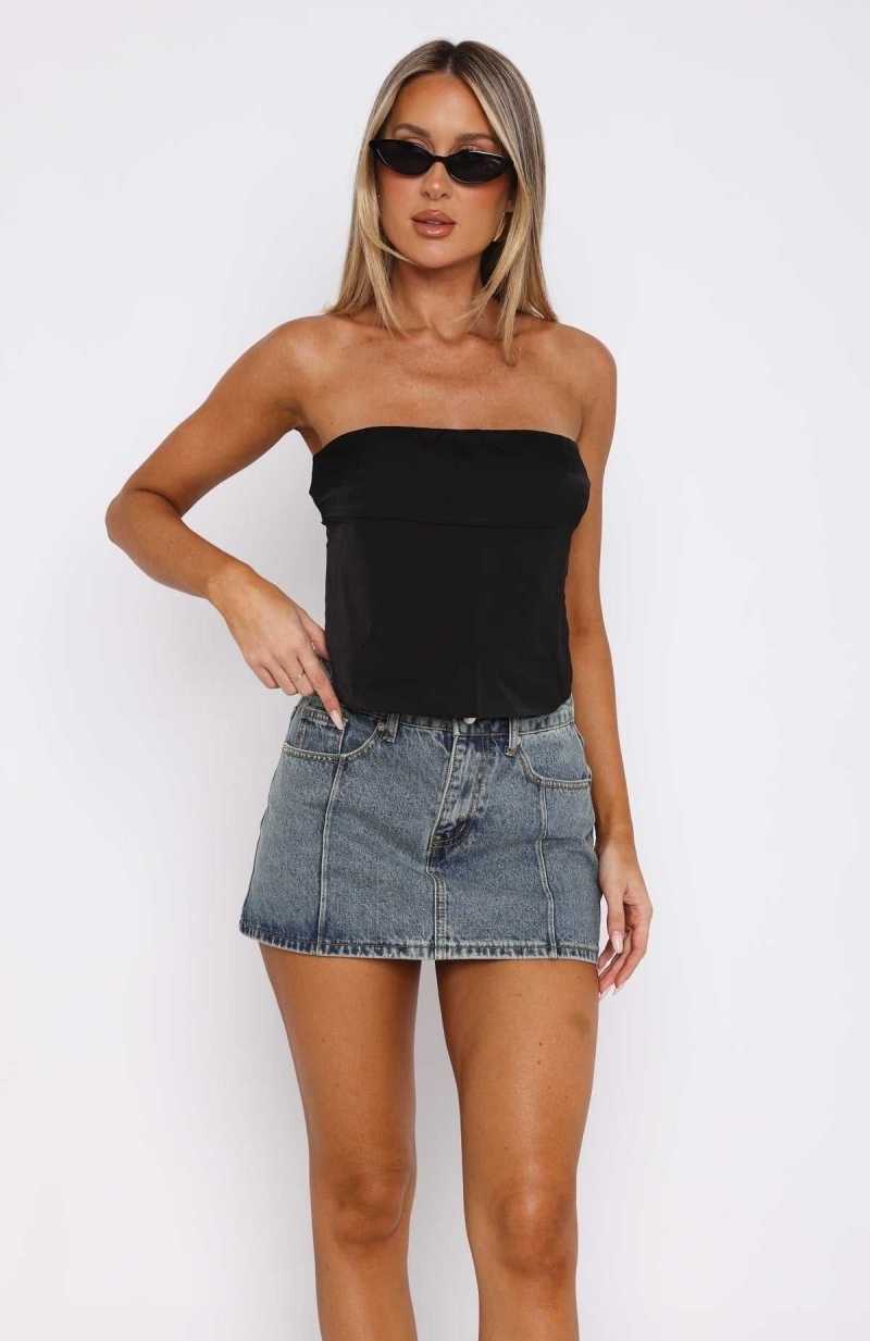 White Fox Single Soon Denim Mini Skirt Brown Blue | IGBCZY-348