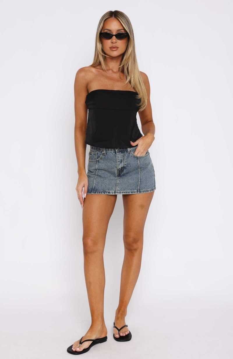White Fox Single Soon Denim Mini Skirt Brown Blue | IGBCZY-348