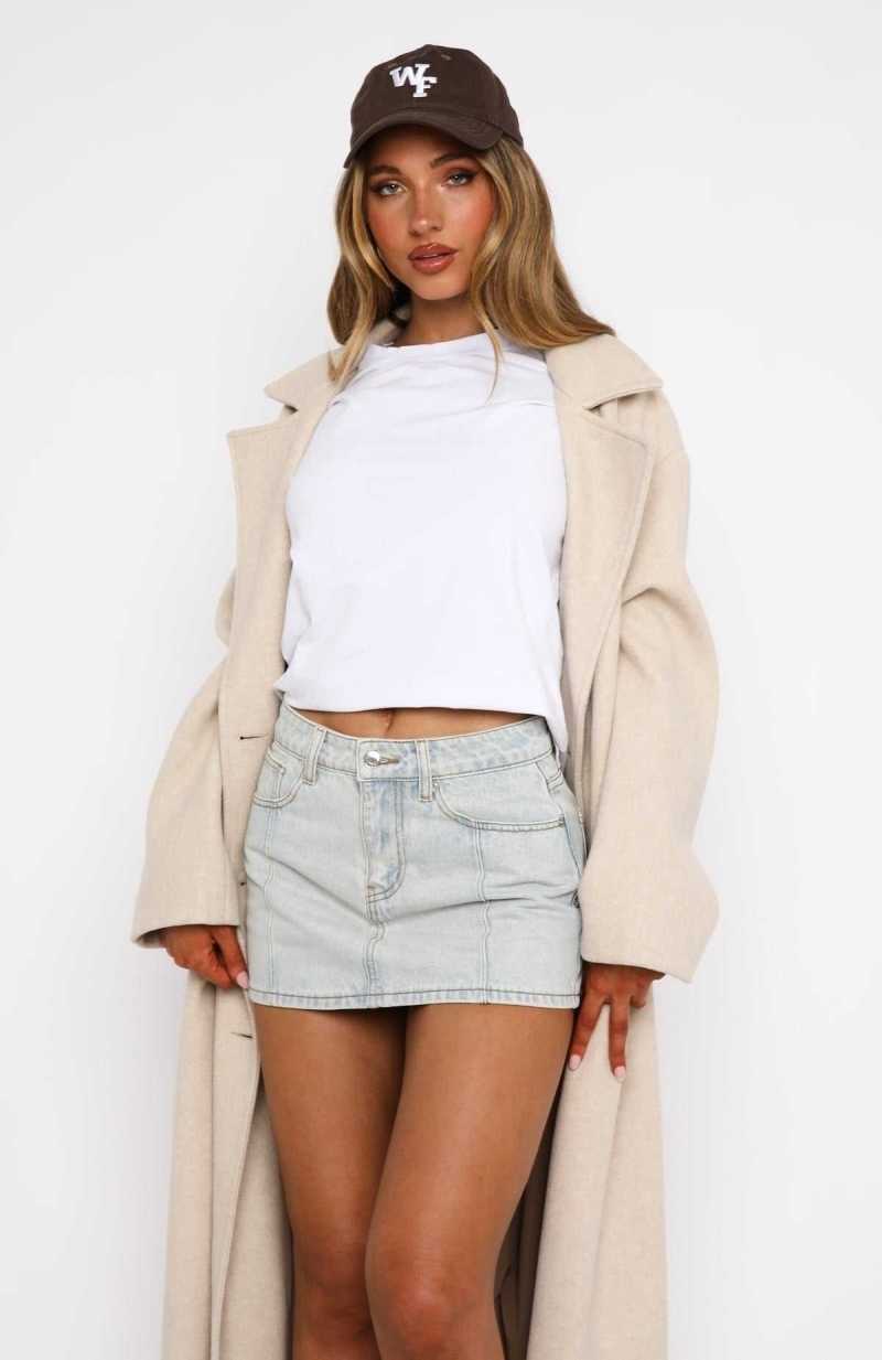 White Fox Single Soon Denim Mini Skirt Light Blue Acid | ZVQJKU-124
