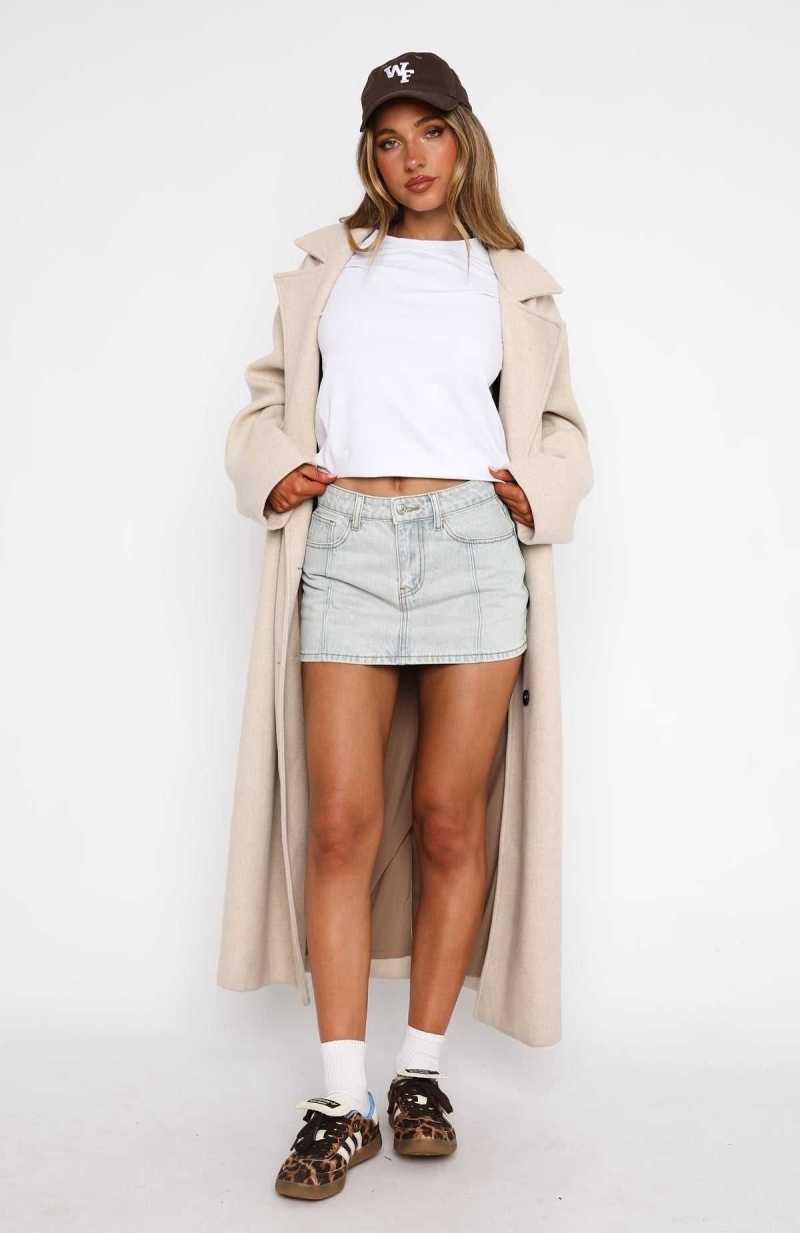 White Fox Single Soon Denim Mini Skirt Light Blue Acid | ZVQJKU-124