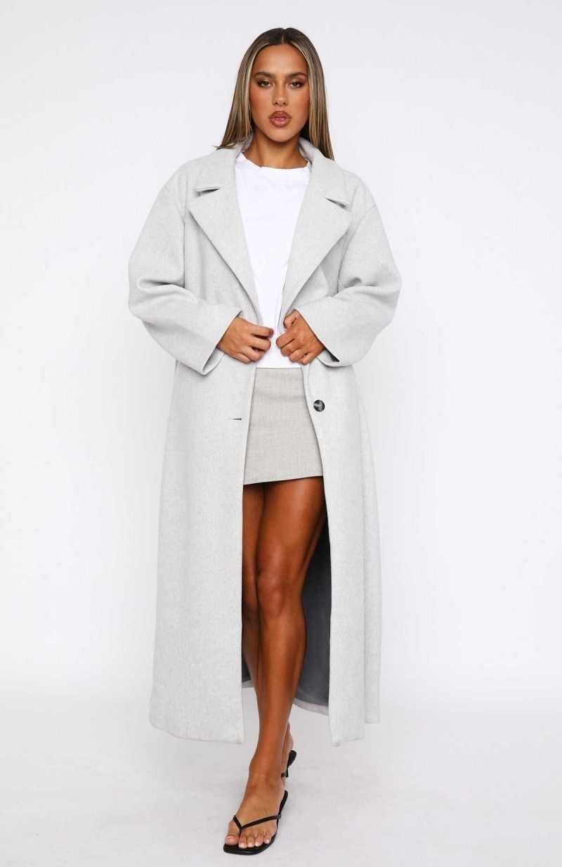 White Fox Smart Casual Oversized Coat Grey | DJWZYP-721