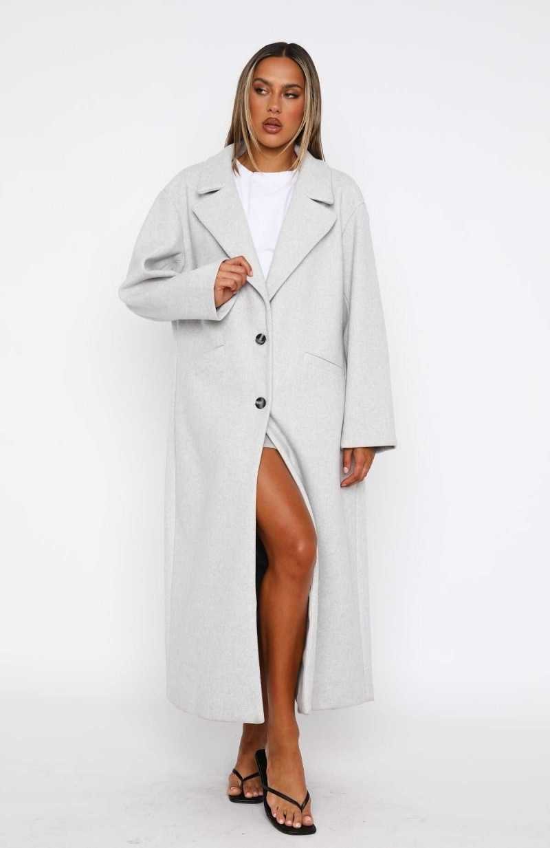 White Fox Smart Casual Oversized Coat Grey | DJWZYP-721