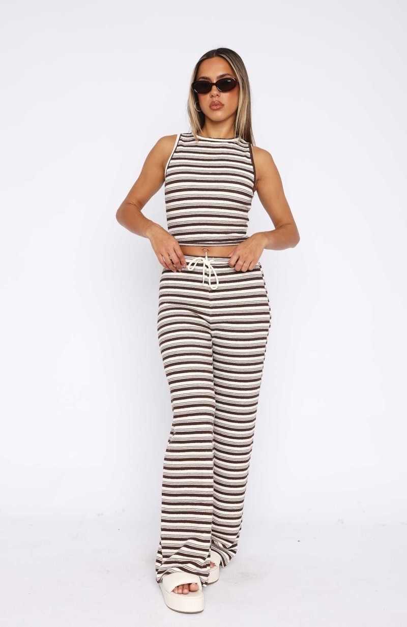 White Fox So Much Drama Striped Pants Brown | GTXJBQ-435