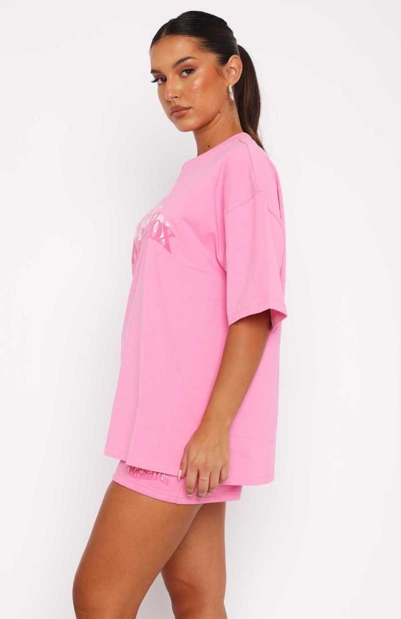 White Fox So Wavy Oversized Tee Pink | REJVHC-240