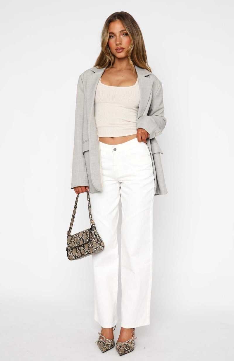 White Fox Sofia Mid Rise Wide Leg Jeans White | GSAWOI-453