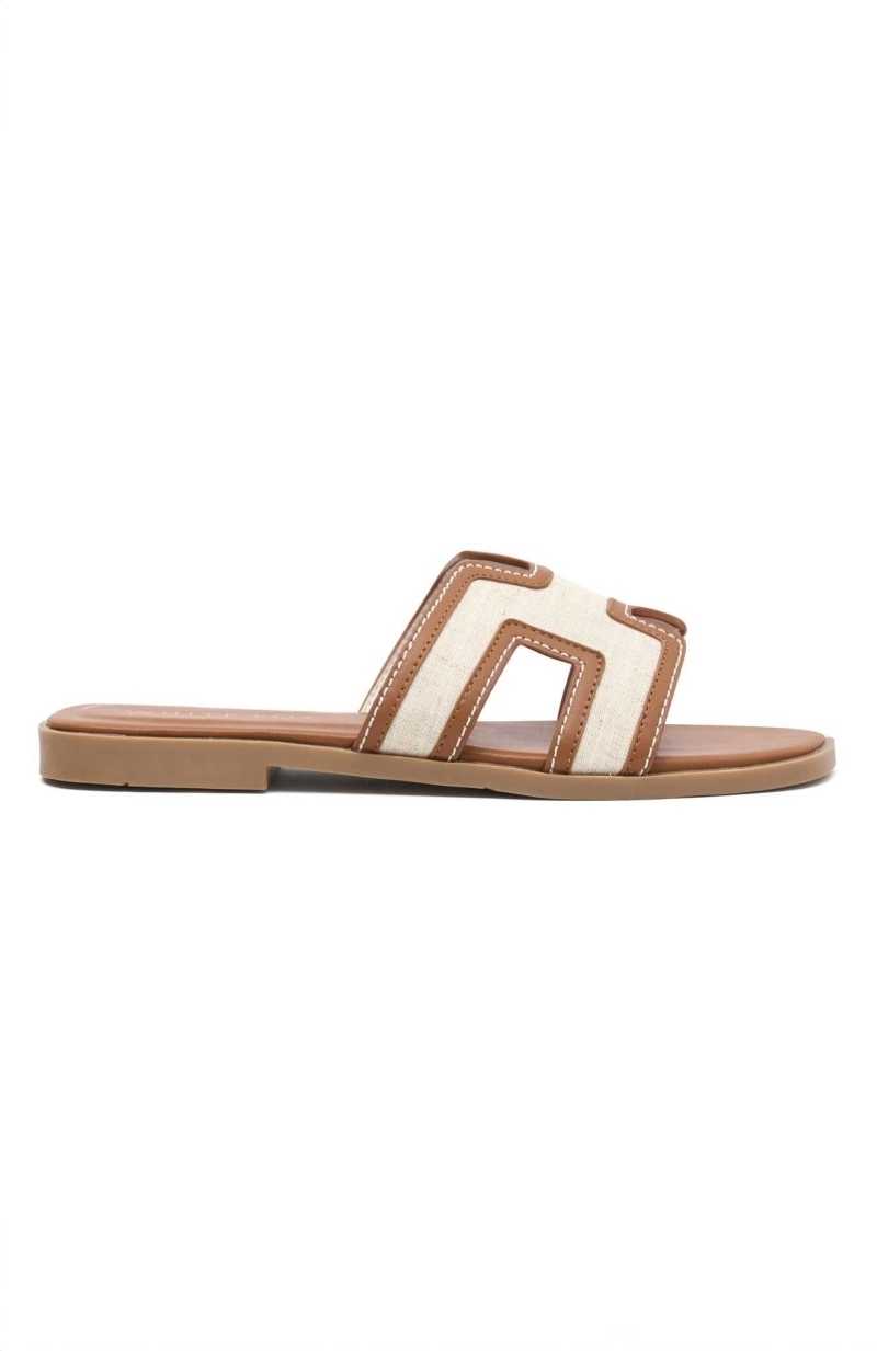 White Fox Sophia Canvas Sandals Tan/Natural | DFTNPB-186