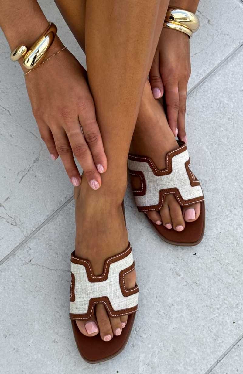 White Fox Sophia Canvas Sandals Tan/Natural | DFTNPB-186