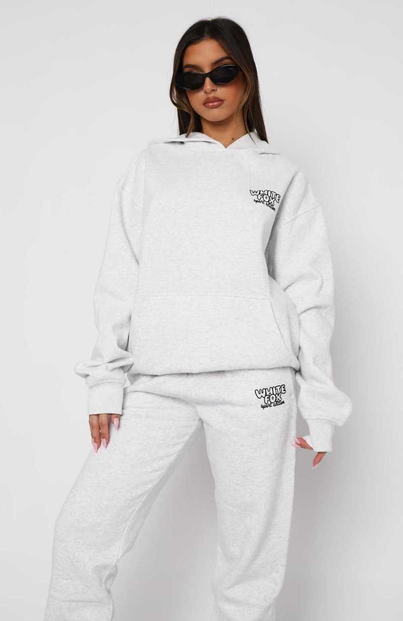 White Fox Sport Edition Oversized Hoodie Grey Marle | QJRBDY-231