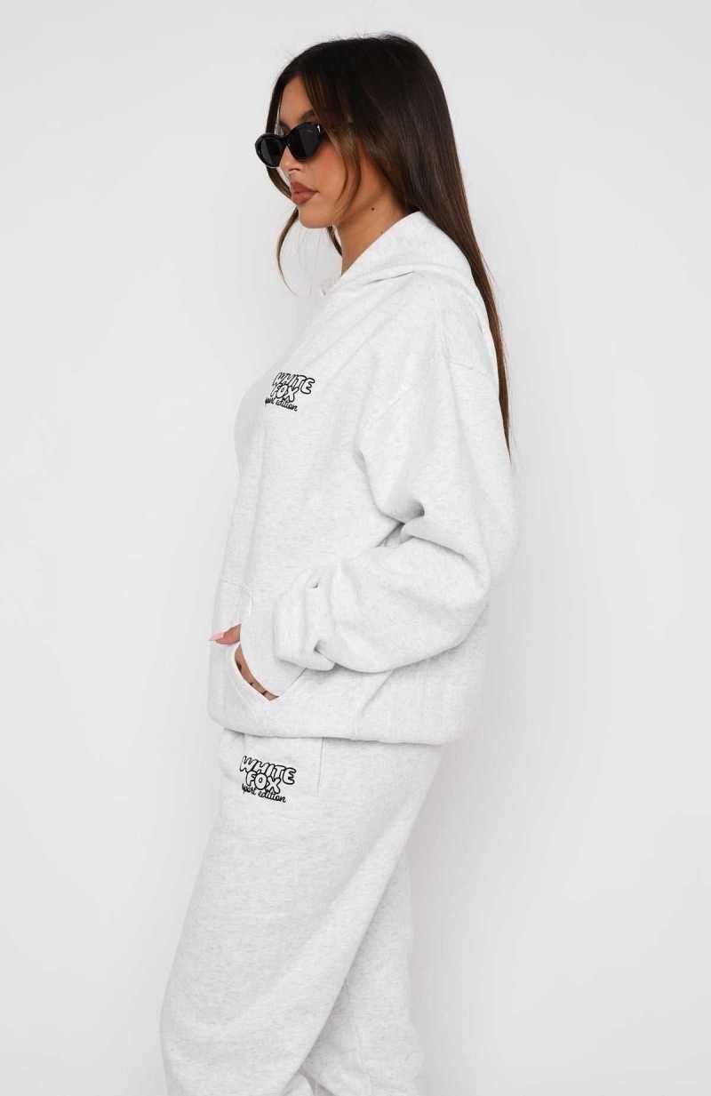 White Fox Sport Edition Oversized Hoodie Grey Marle | QJRBDY-231