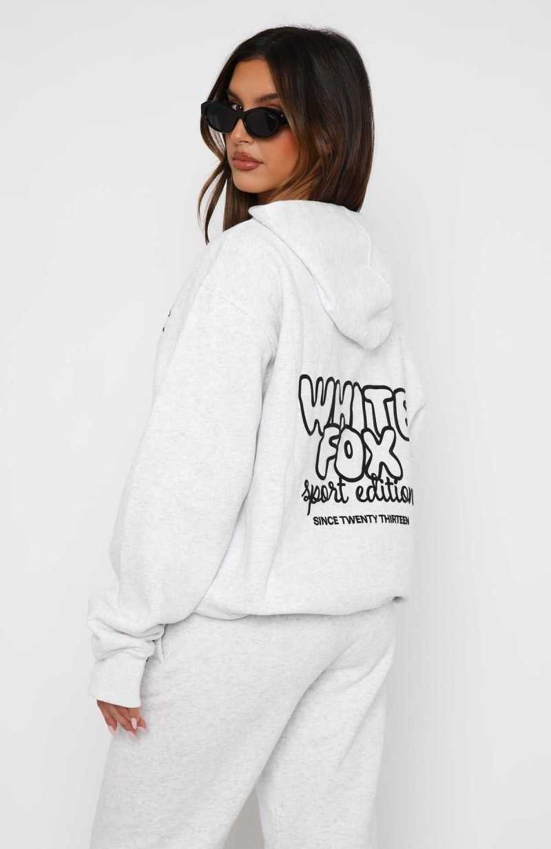 White Fox Sport Edition Oversized Hoodie Grey Marle | QJRBDY-231