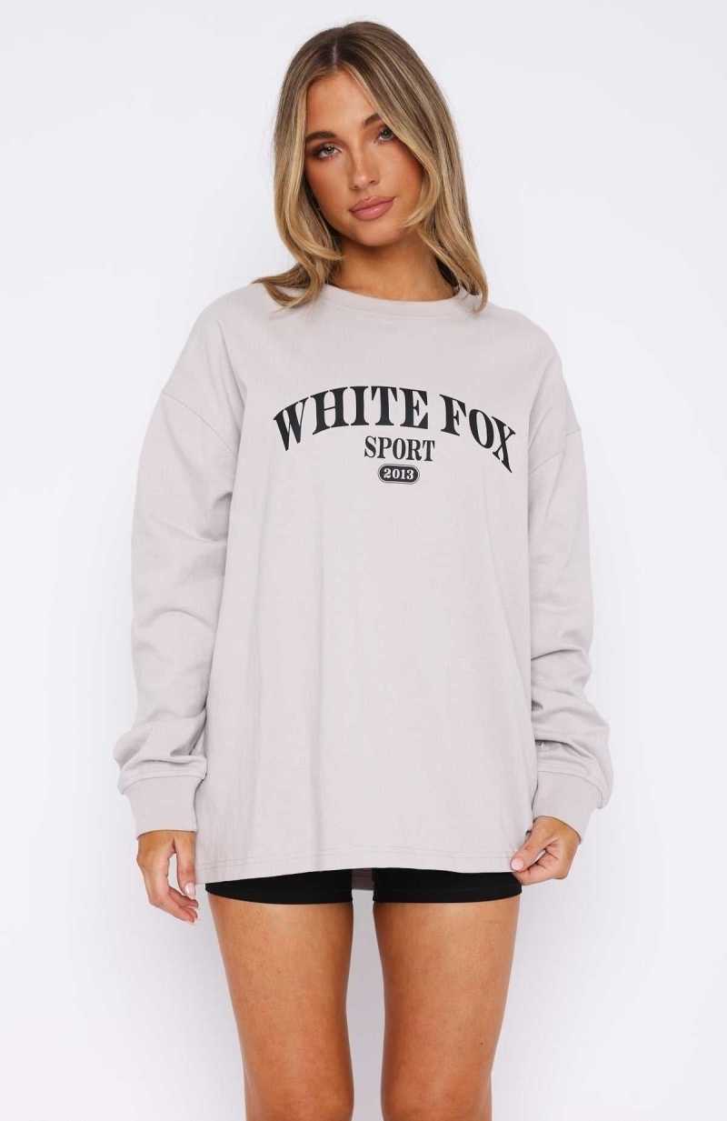 White Fox Stand With You Long Sleeve Oversized Tee Moon | QVUTIC-842