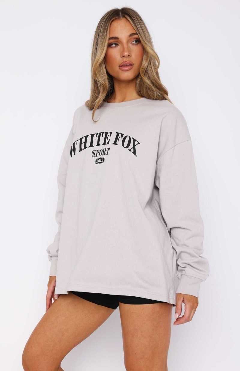 White Fox Stand With You Long Sleeve Oversized Tee Moon | QVUTIC-842