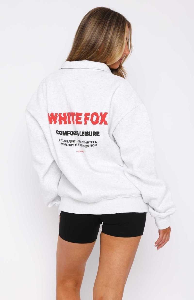 White Fox Standing On Business Zip Front Sweater Grey Marle | WMDVOA-305