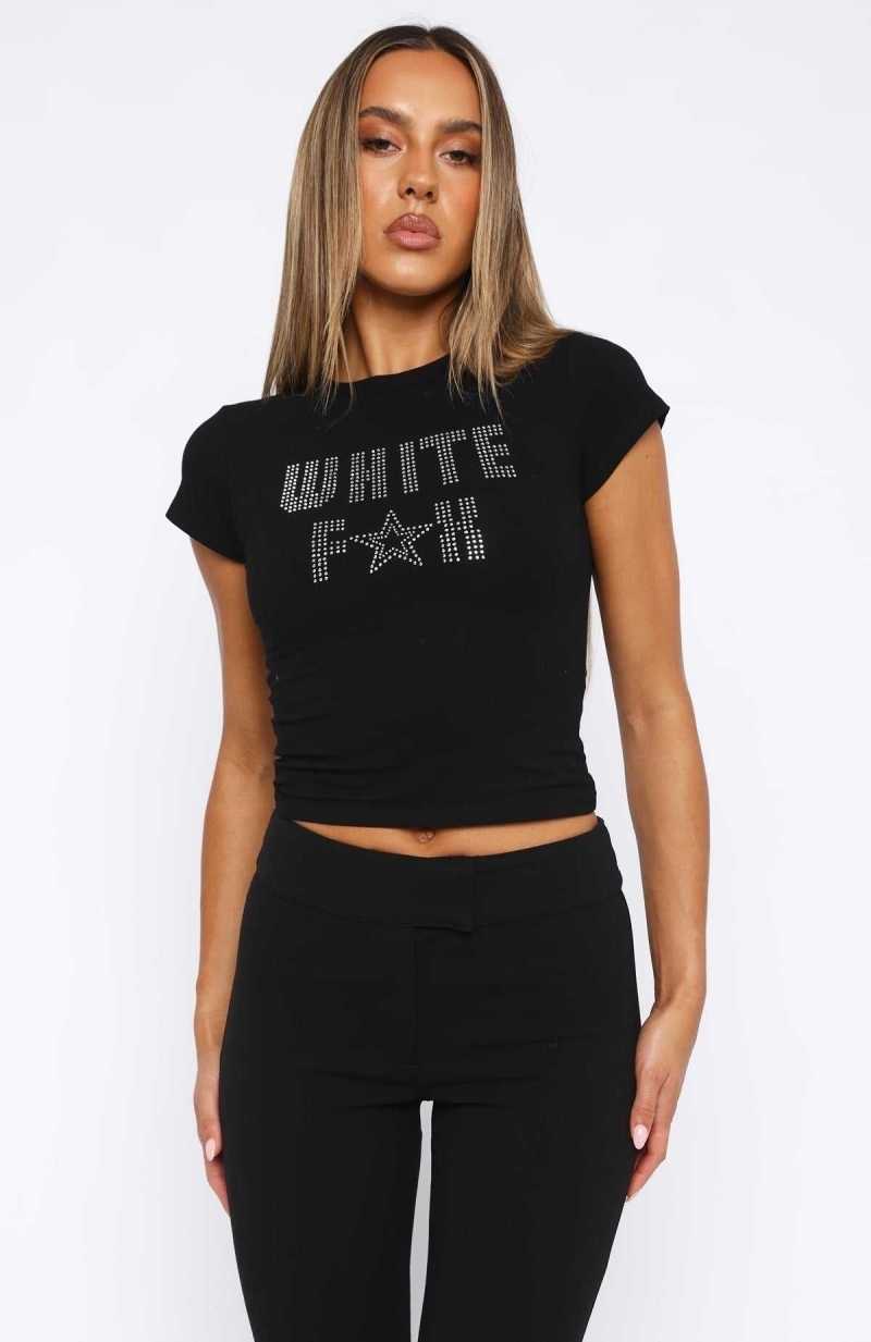 White Fox Star On Top Baby Tee Black | IDFTQO-170