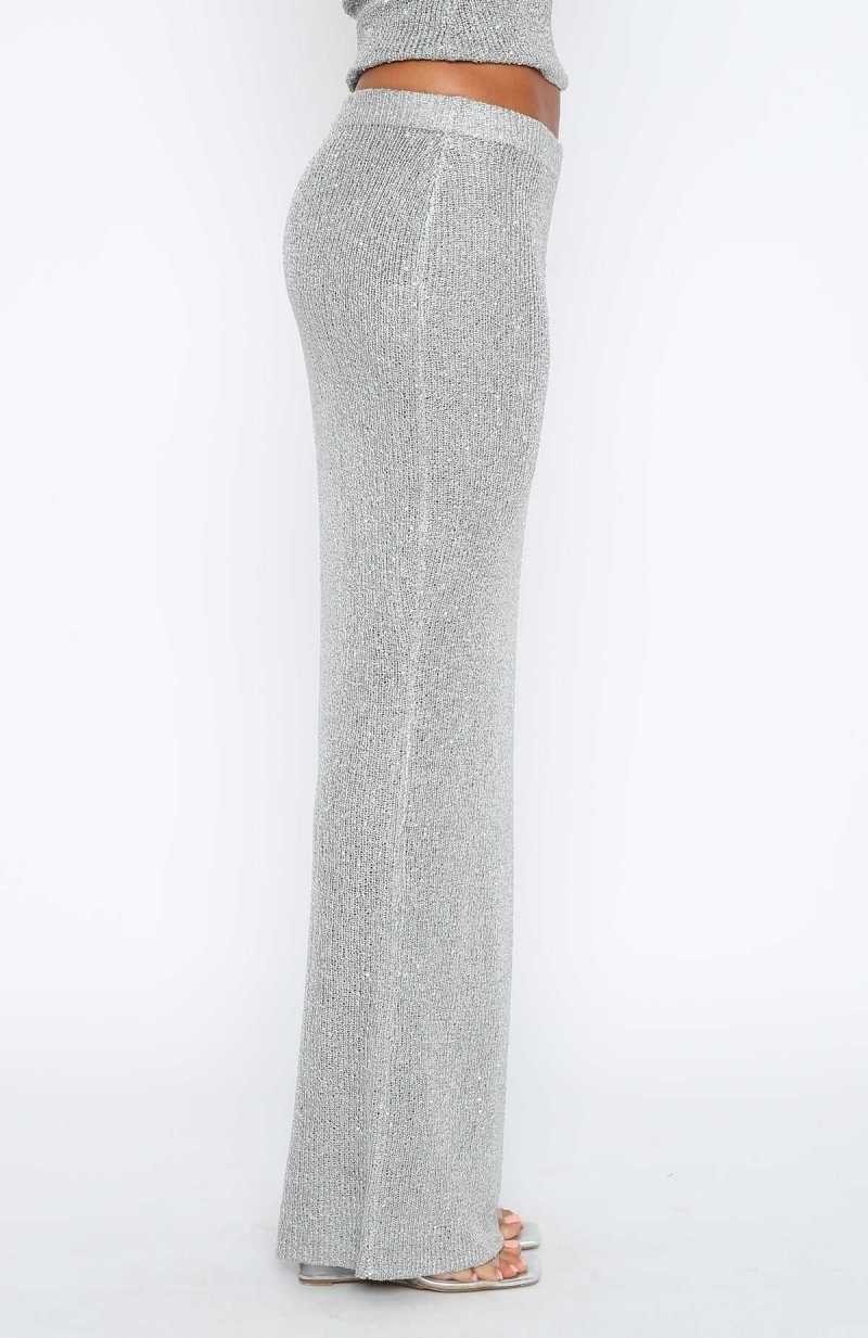 White Fox Star Shining Sequin Knit Maxi Skirt Grey | OXYHED-806