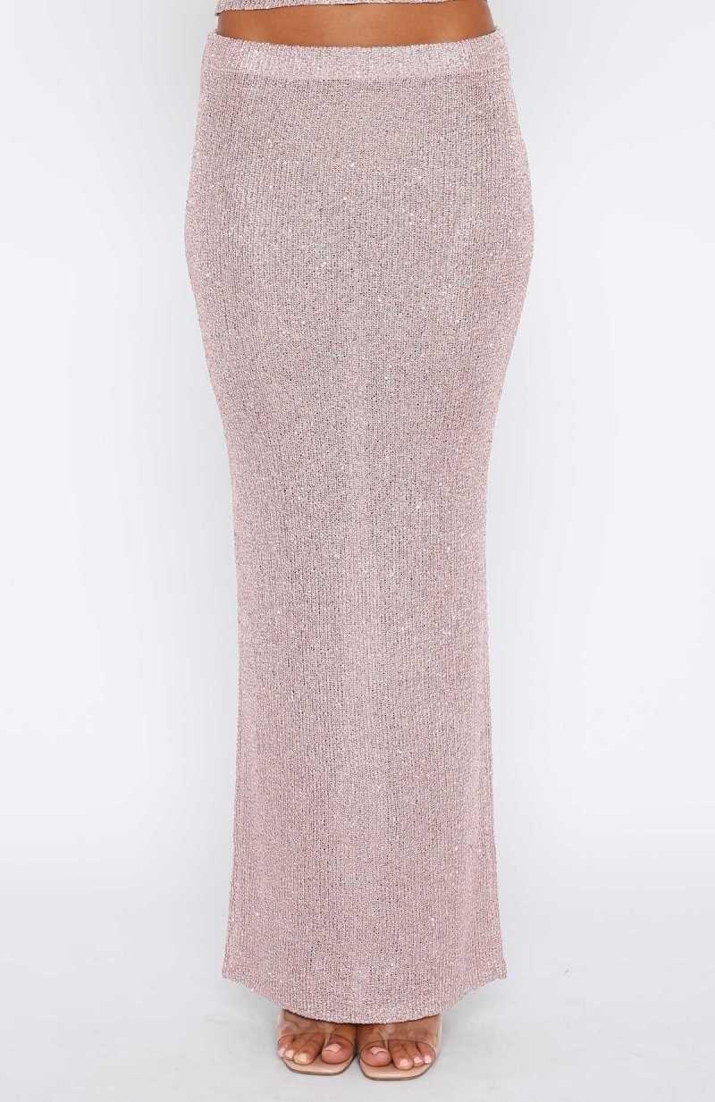 White Fox Star Shining Sequin Knit Maxi Skirt Pink | RGBUYJ-315